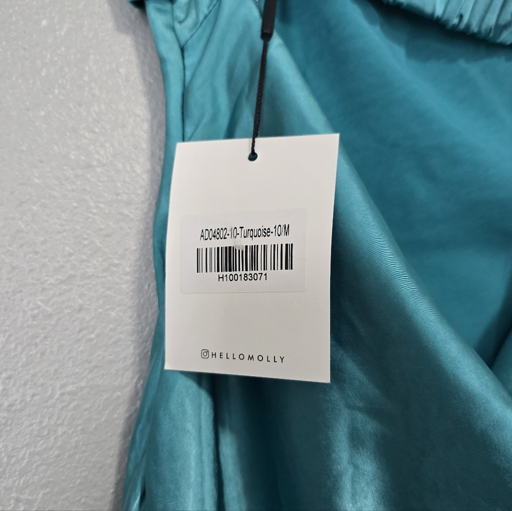 Hello Molly Teal Satin Strapless Maxi Dress - Picture 5 of 7